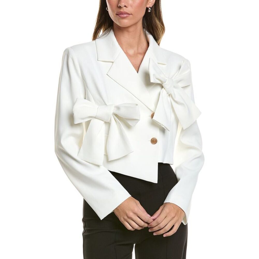 Gracia Womens  Applique Bow Crop Jacket, White